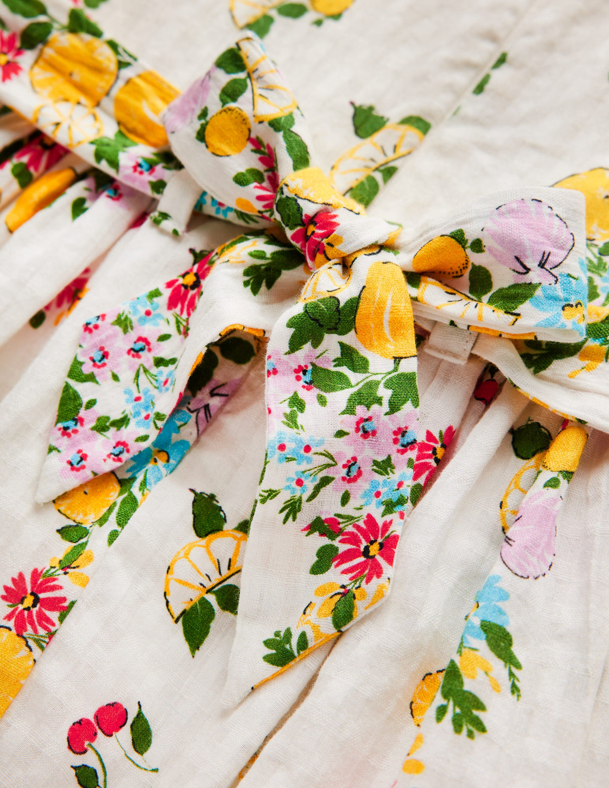 Robe style vintage à ceinture large-Motif floral citron ivoire doux - Image 7