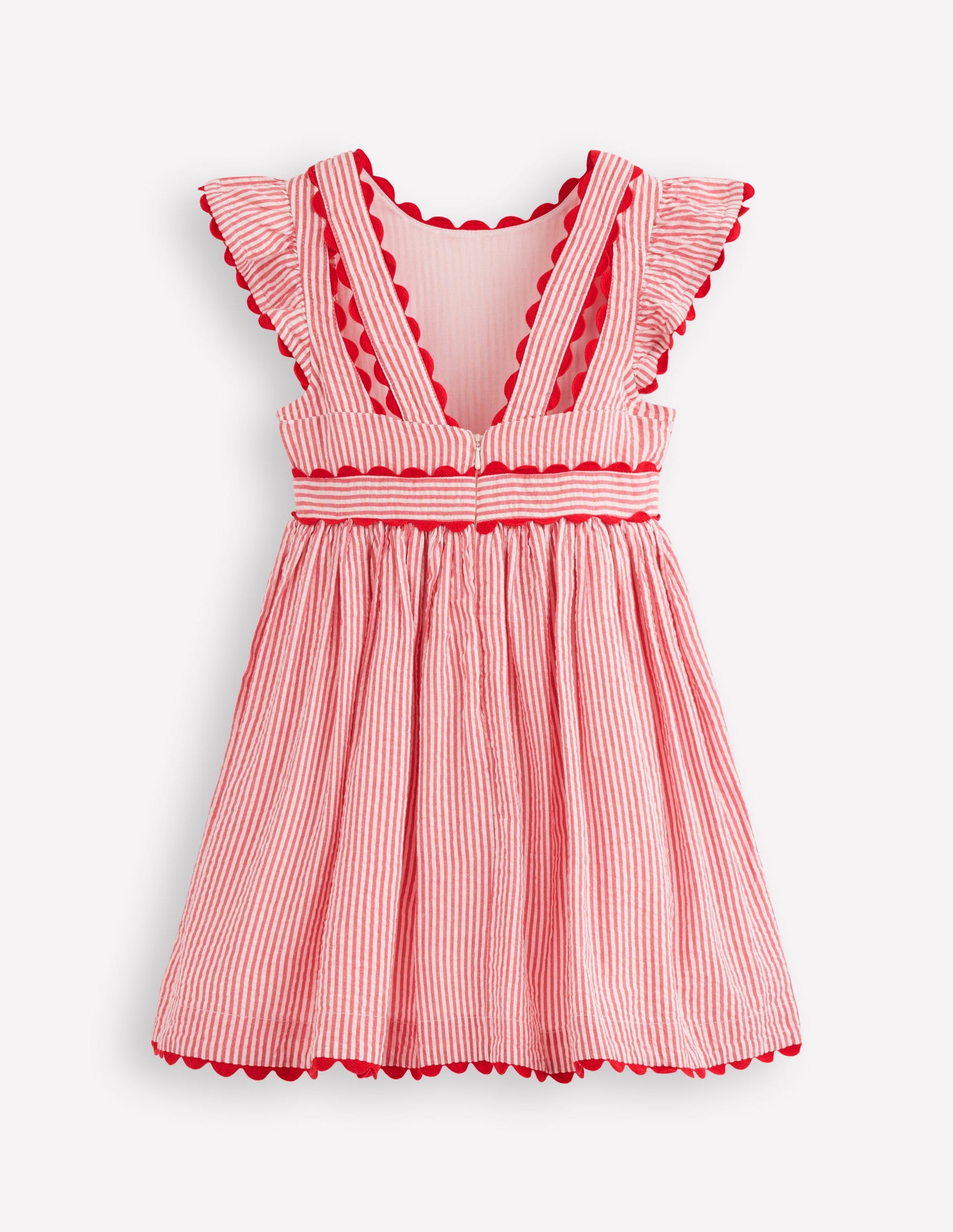 Flatterkleid mit Zackenlitze-Rot mit Streifen-7
