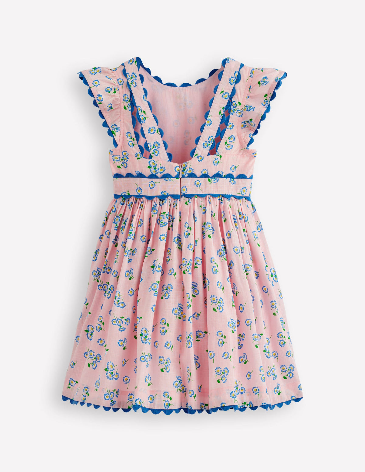 Flatterkleid mit Zackenlitze-Kreiderosa Gänseblümchen-2