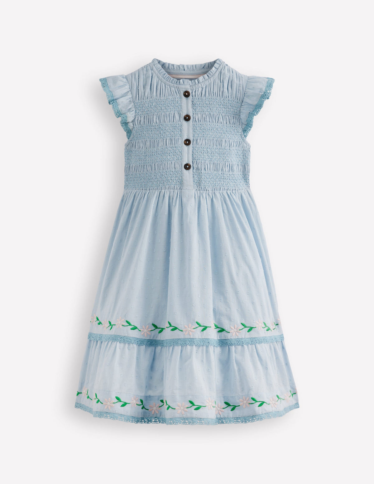 Midikleid mit gesmoktem Oberteil-Nebelblau - Image 1