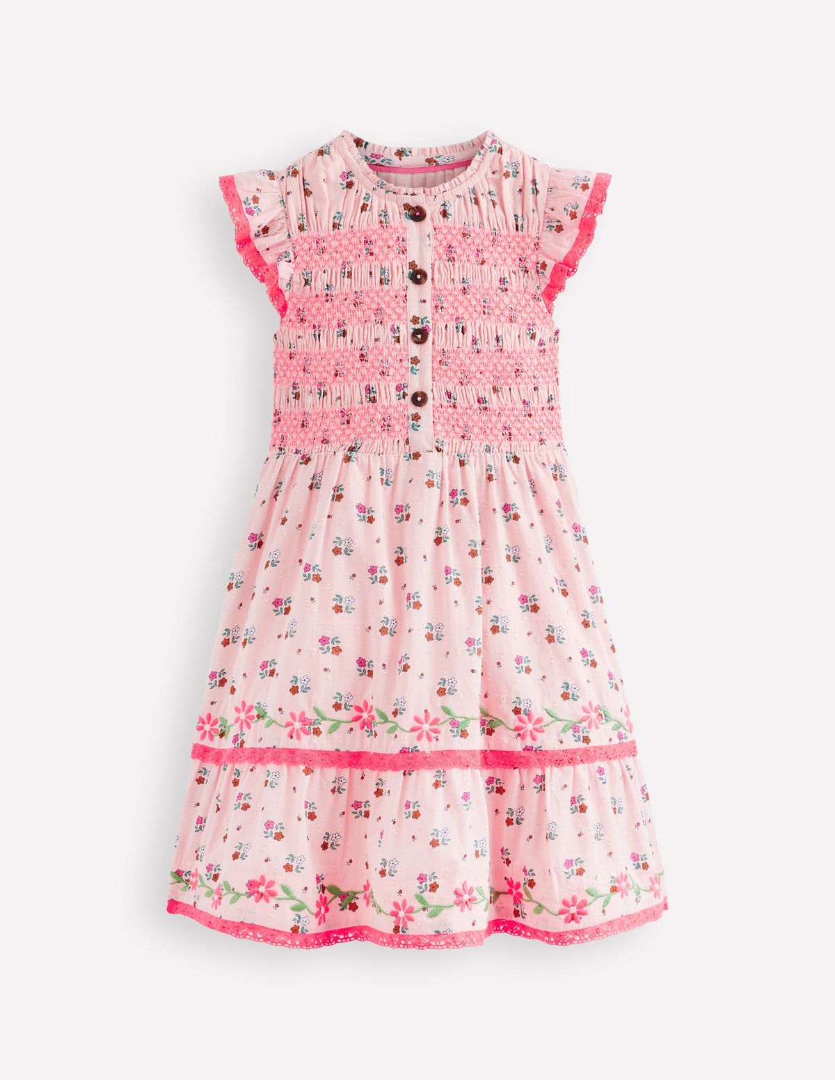Midikleid mit gesmoktem Oberteil-Kreiderosa Gänseblümchenkette - Image 5