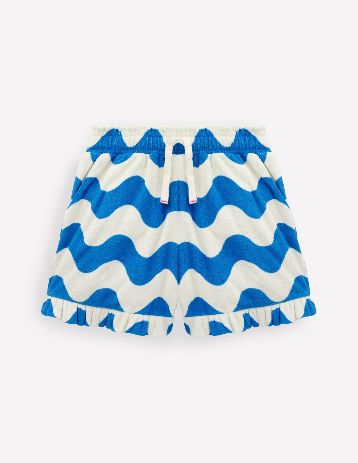 Frottee-Shorts mit Rüschen-Blau, Wellen-1