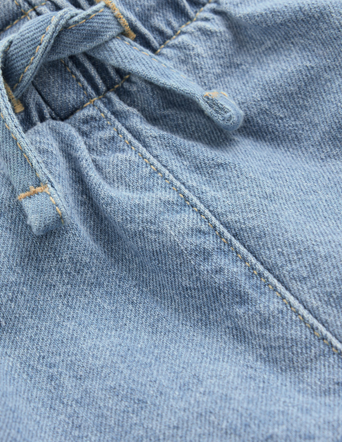 Shorts mit gerüschter Taille-Helle Waschung Denim-3