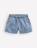 Shorts mit gerüschter Taille-Helle Waschung Denim