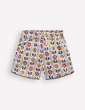 Pull-on Holiday Shorts-Ivory Floral Stripe