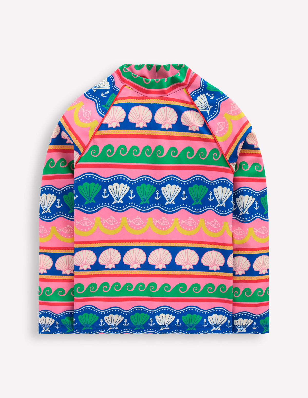 Gemustertes Badeshirt mit Sonnenschutz-Bunt Meer Muschel Streifen - Image 1