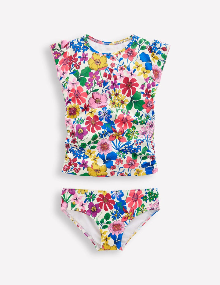 Gerafftes Tankini-Set-Bunt, Regenbogenblumen