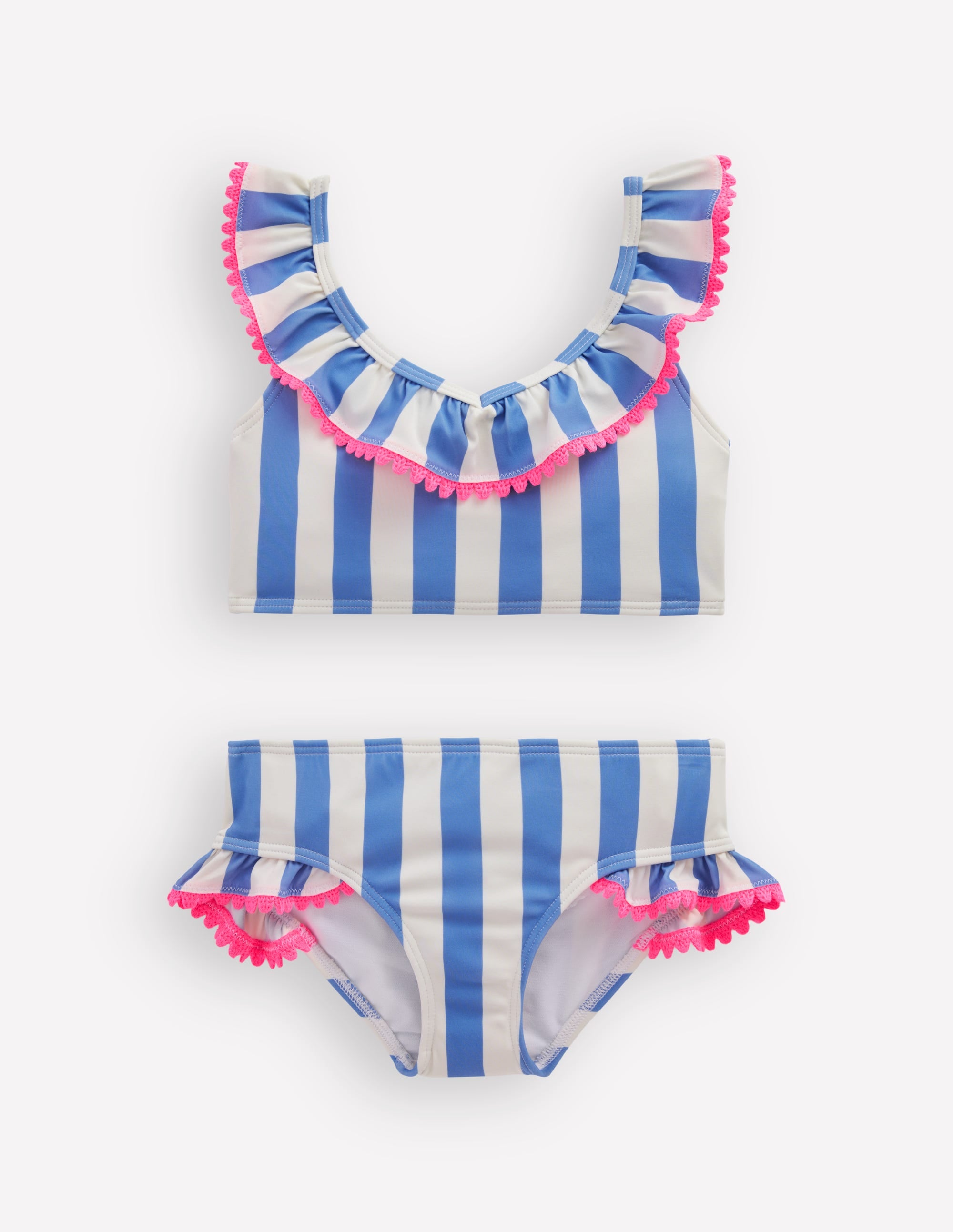 Bikini mit Rüschen und V-Ausschnitt-Denim-Blau mit Streifen - Image 1