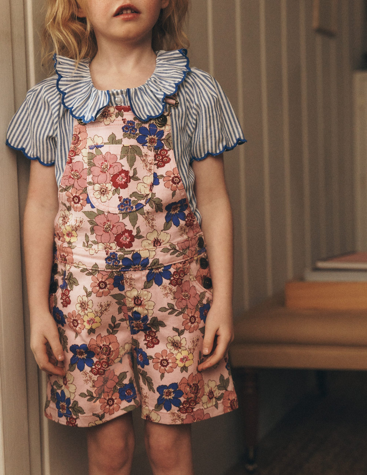 Short Dungaree-Pink Floral Bloom-4