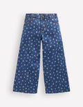 Jeans mit weitem Bein-Denim Blumenmuster