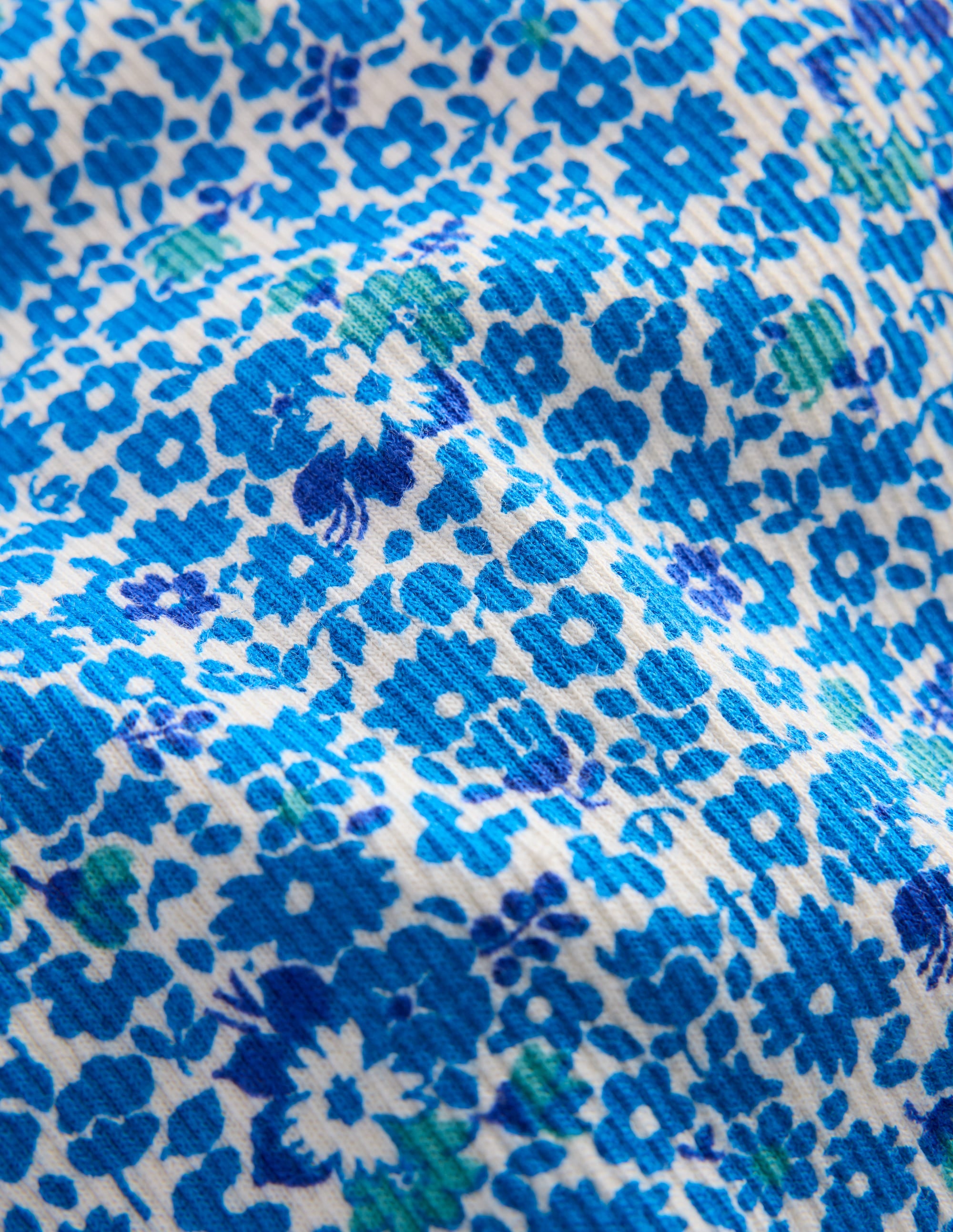 Geripptes Kurzarm-T-Shirt-Cabana-Blau Kleines Blumenmuster - Image 3