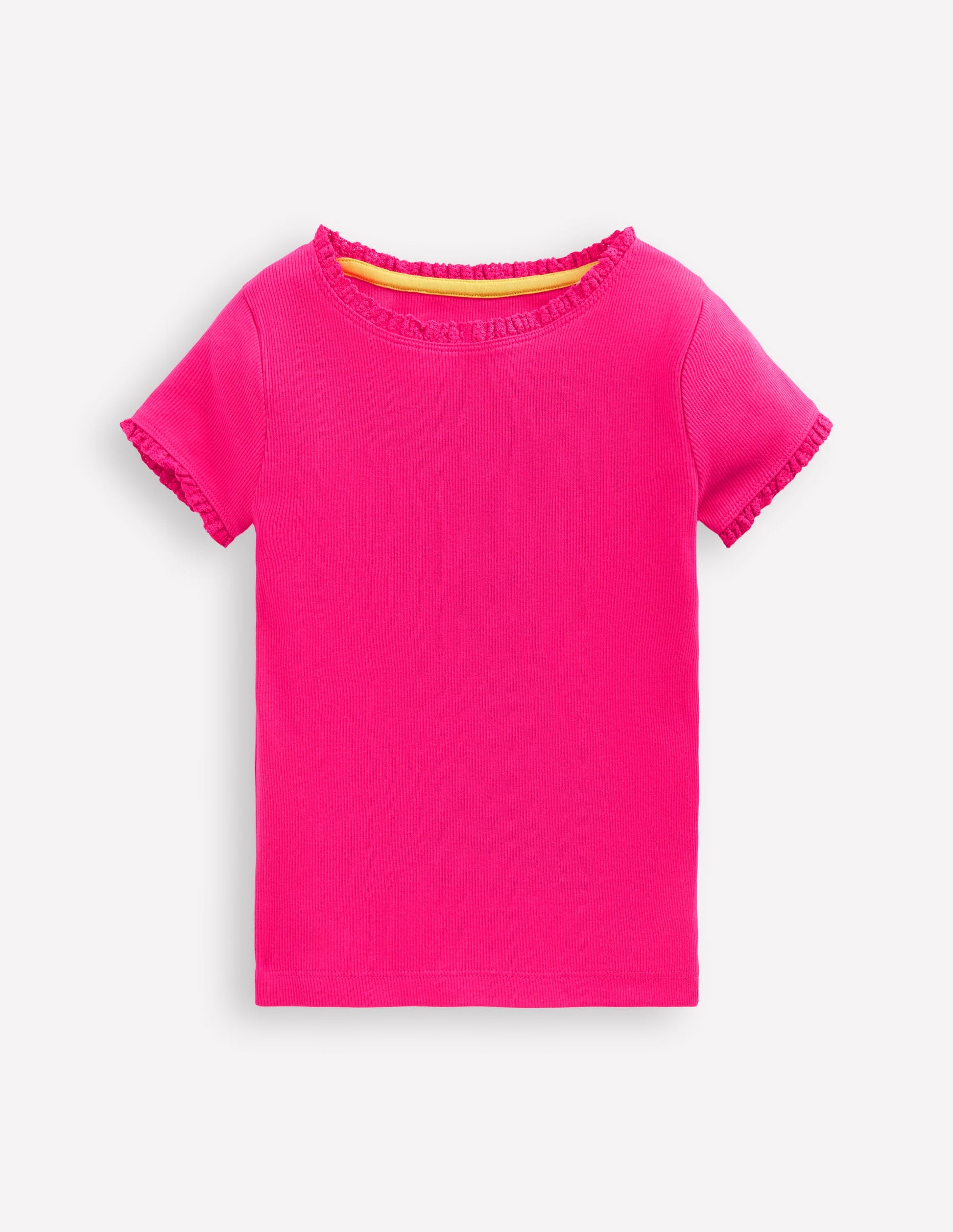 Geripptes Kurzarm-T-Shirt-Rosarot-1