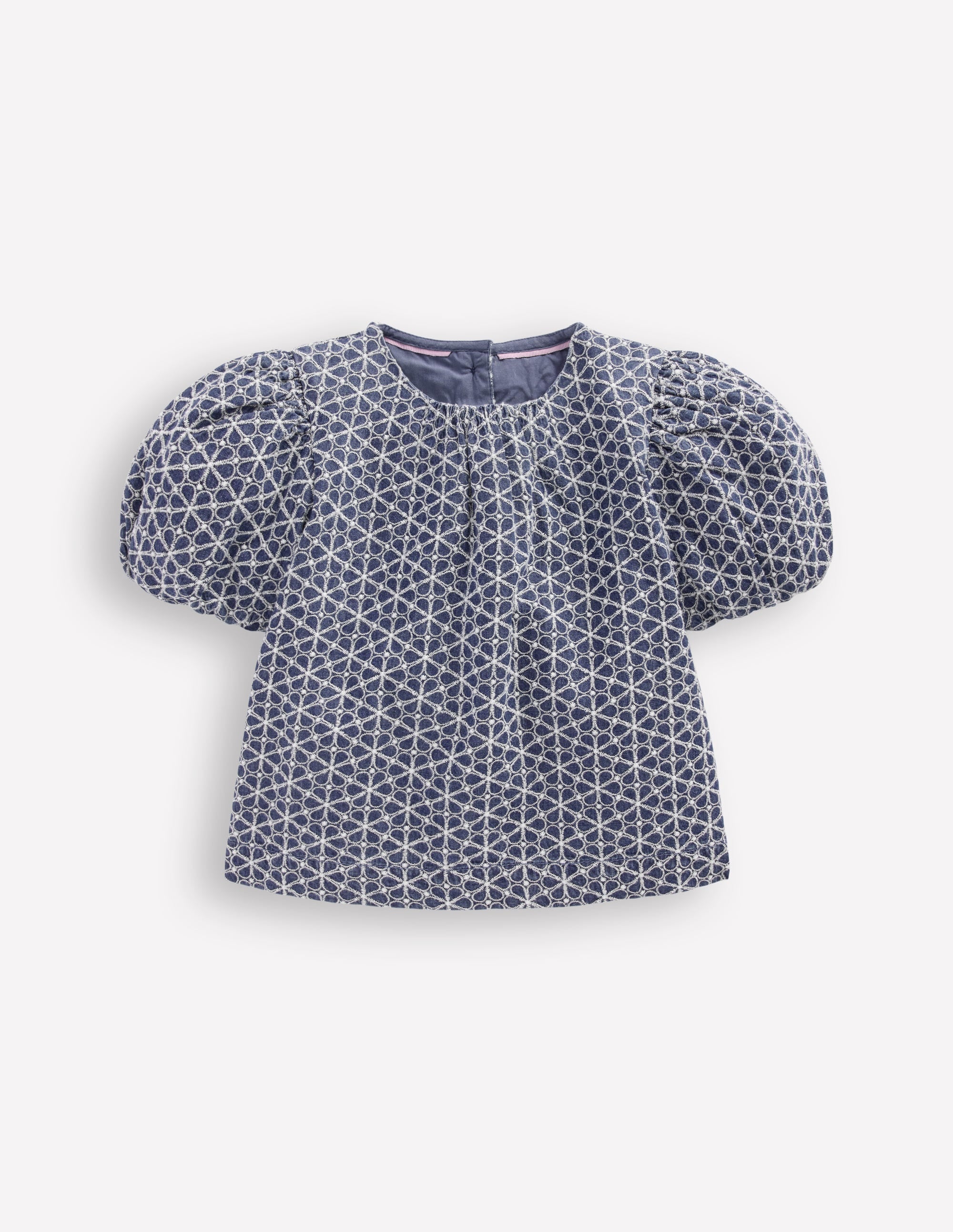 Gewebtes Oberteil mit Puffärmeln-Chambray Lochstickerei - Image 1