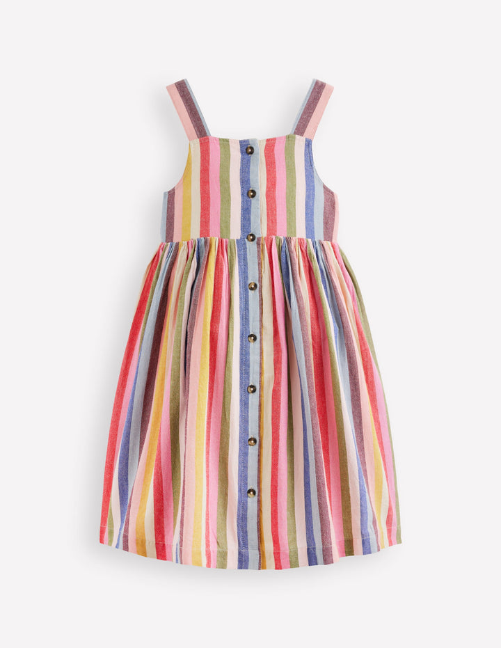 Remy Kleid mit durchgehender Knopfleiste-Rosa/Grün Bunte Streifen