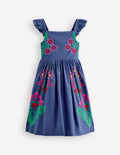 Annalisa Sommerkleid zum Herumwirbeln-Denim-Blau Stickerei