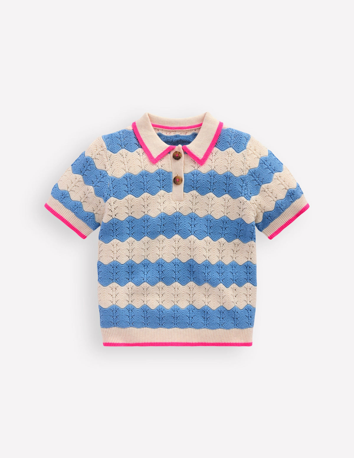 Poloshirt aus Pointelle-Strick-Wellenblau-1