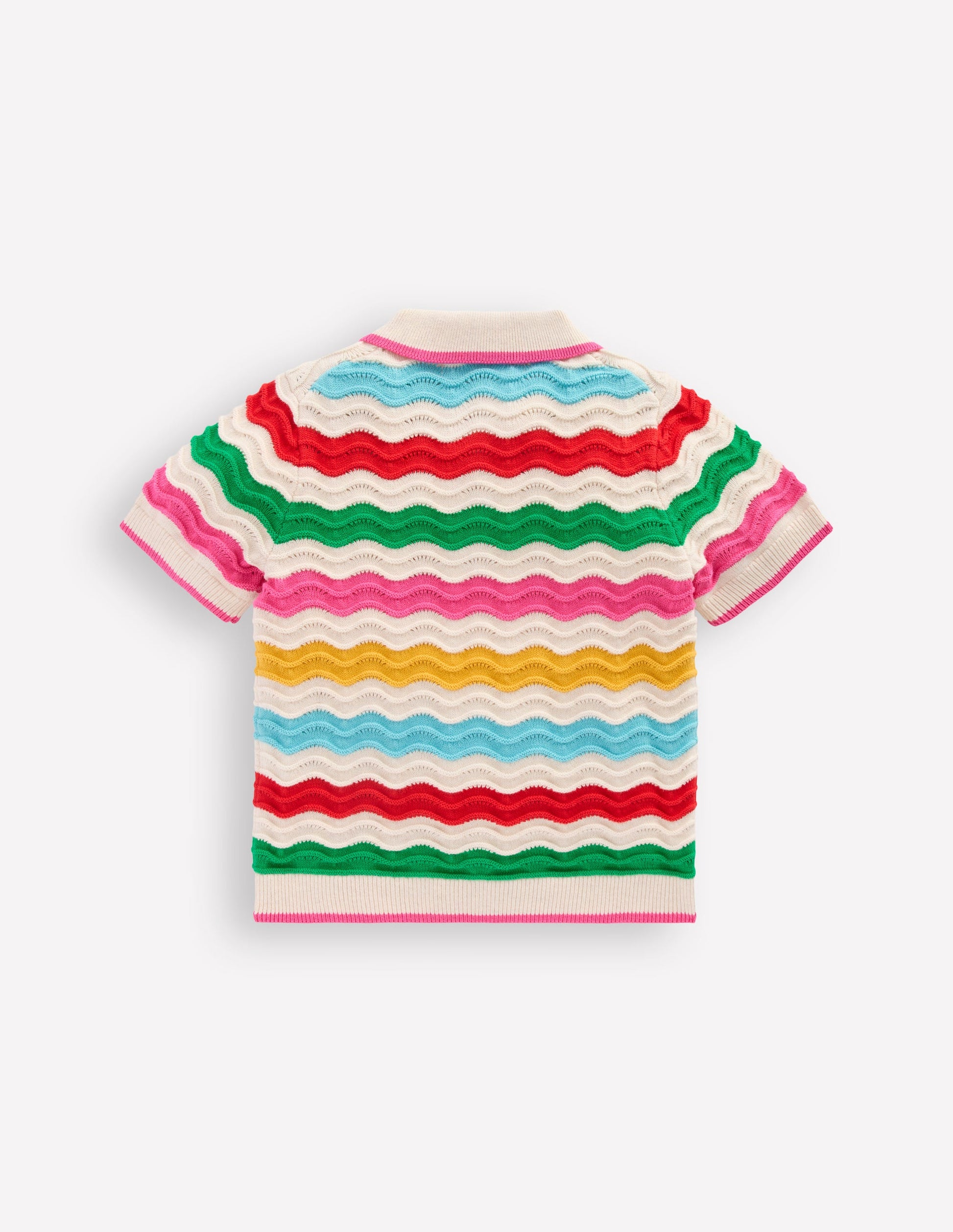 Poloshirt aus Pointelle-Strick-Beige Meliert Bunt Welle-2