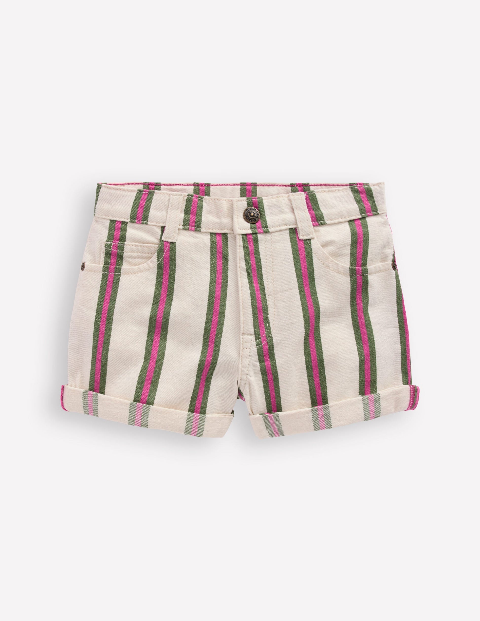 Short en jean-Rayé ivoire/vert/rose-1