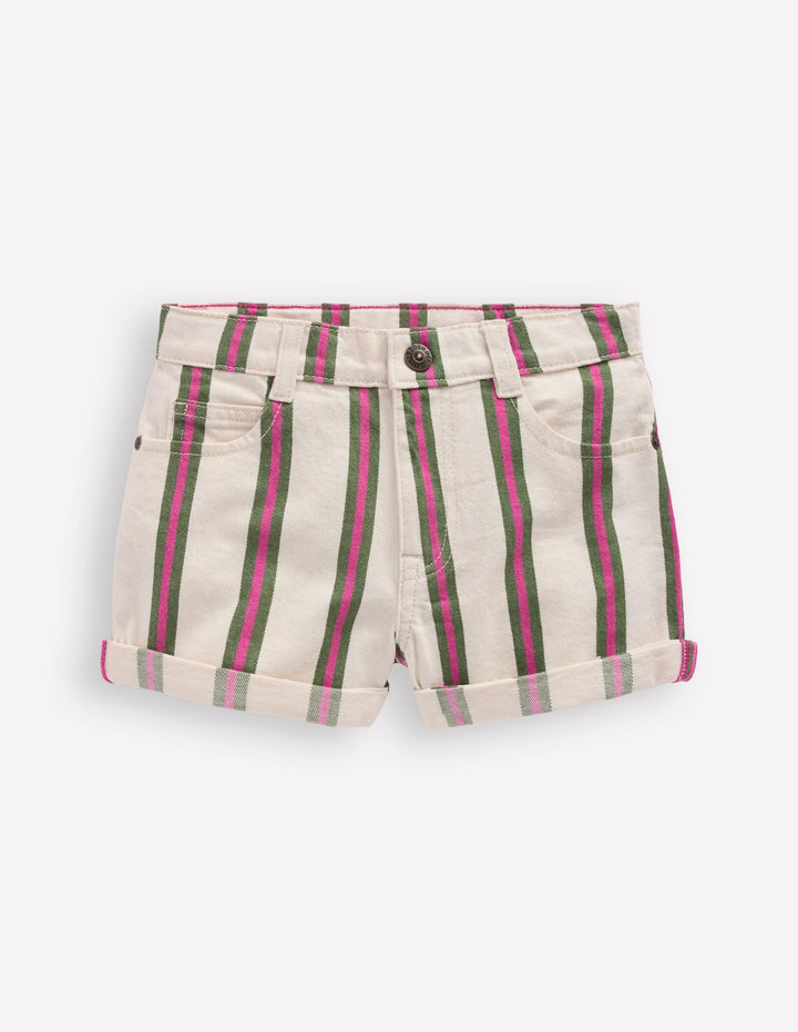 Short en jean-Rayé ivoire/vert/rose