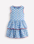 Gestuftes Jersey-Sommerkleid-Blau mit Tupfen