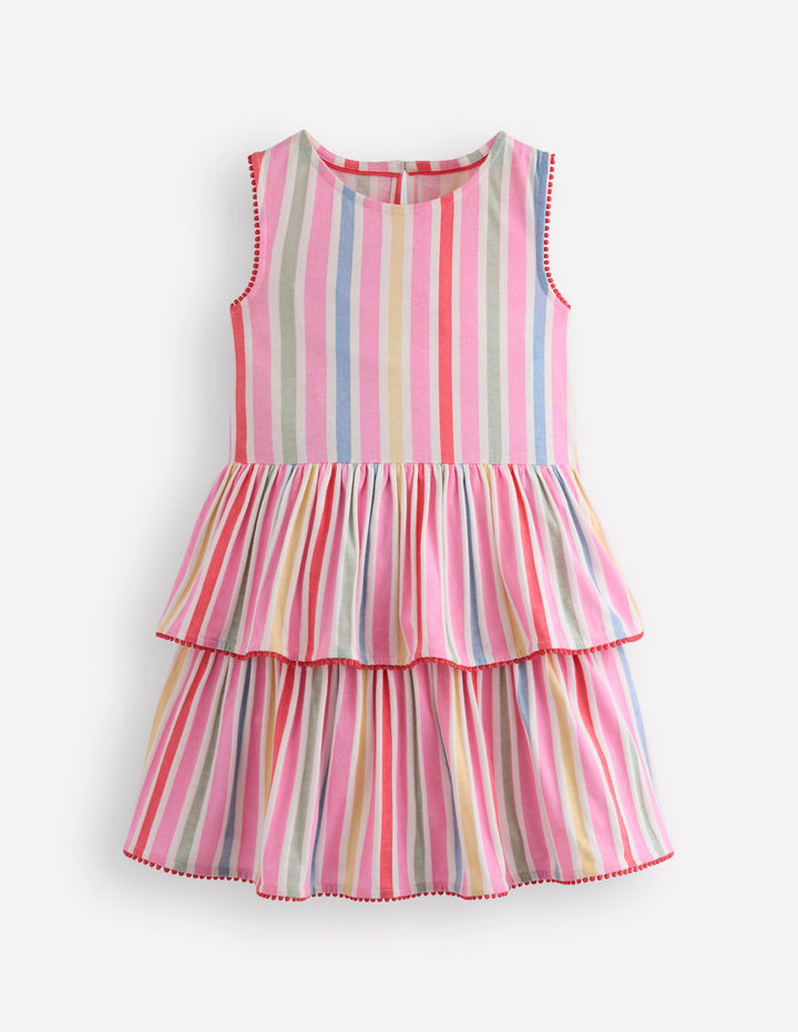 Gestuftes Jersey-Sommerkleid-Rosa mit Streifen