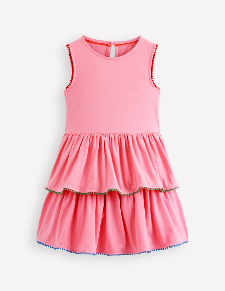 Gestuftes Jersey-Sommerkleid-Kaugummi-Rosa
