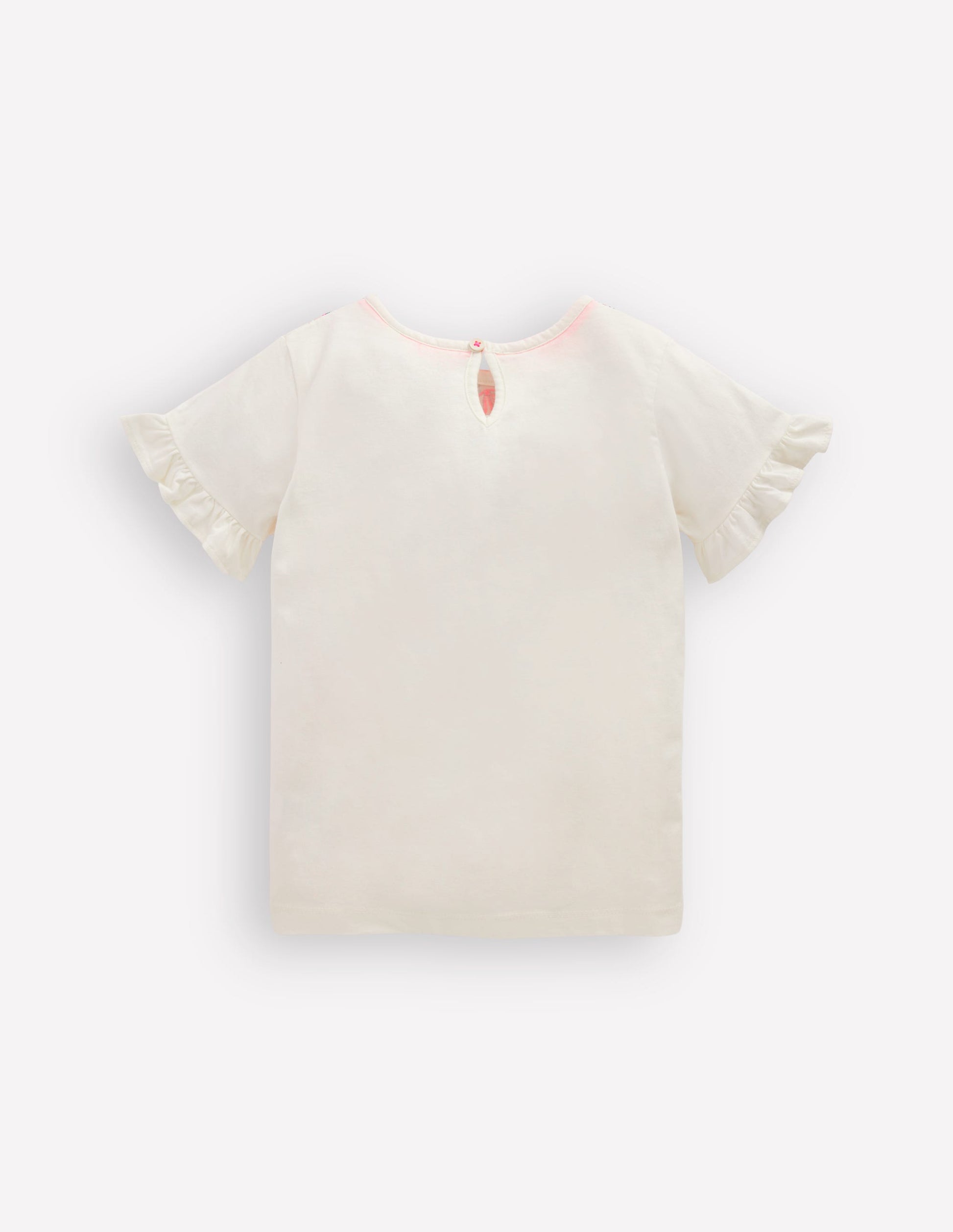 Hübsches T-Shirt mit Rüschen-Kragen mit Muster in Naturweiß-2
