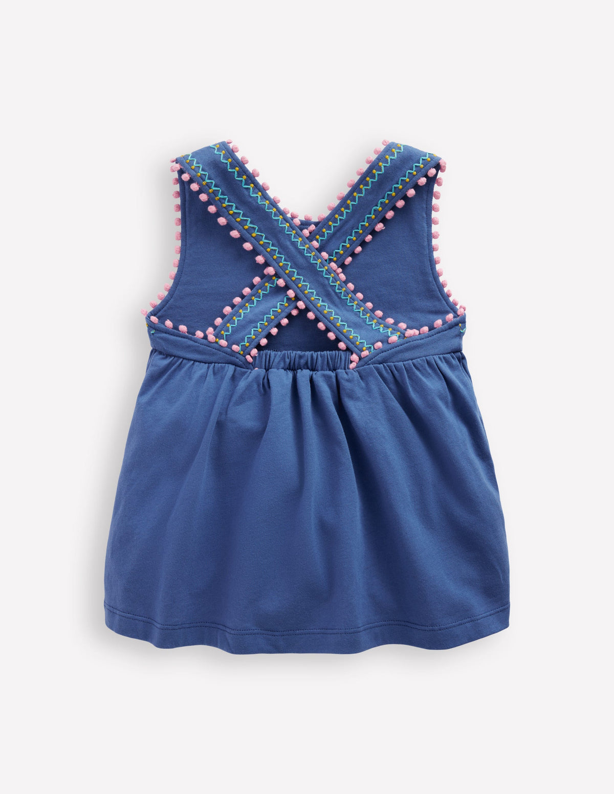 Top à dos croisé détail pompons-Bleu azur - Image 2