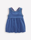 Top à dos croisé détail pompons-Bleu azur
