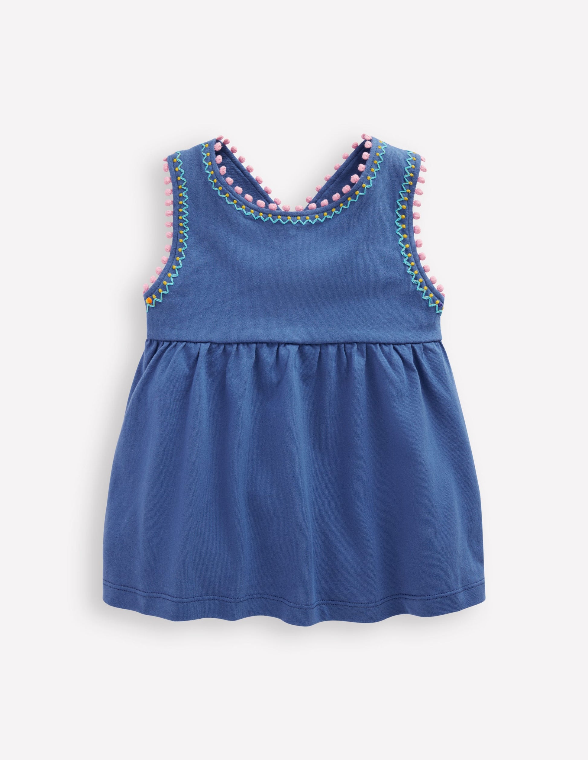 Top à dos croisé détail pompons-Bleu azur-1