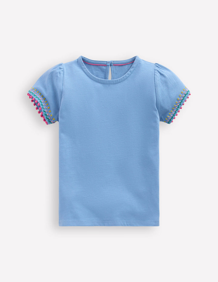 T-shirt à manches bouffantes-Bleu Myosotis
