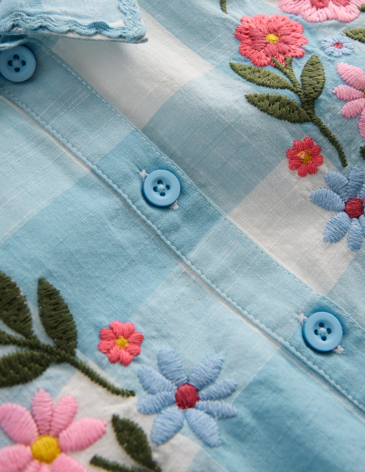 Short Sleeve Relaxed Shirt-Blue Gingham Embroidery - Image 3