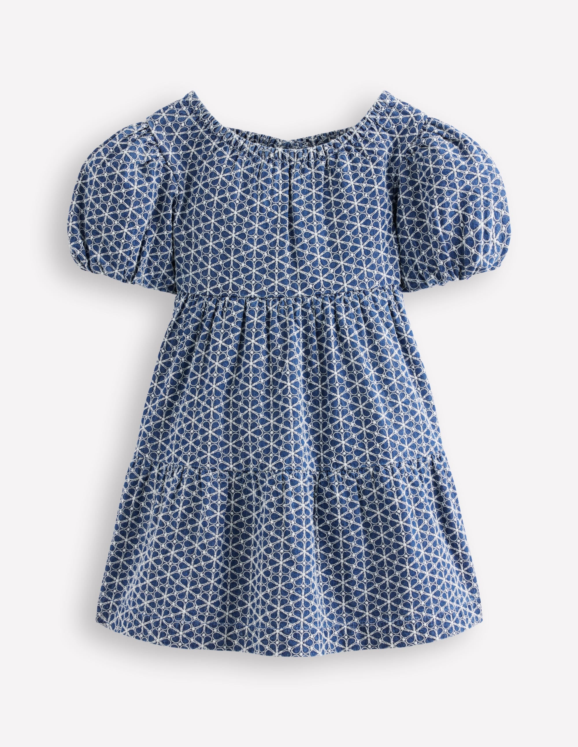 Kleid mit gekreuzten Rückenträgern und Puffärmeln-Chambray Lochstickerei - Image 2