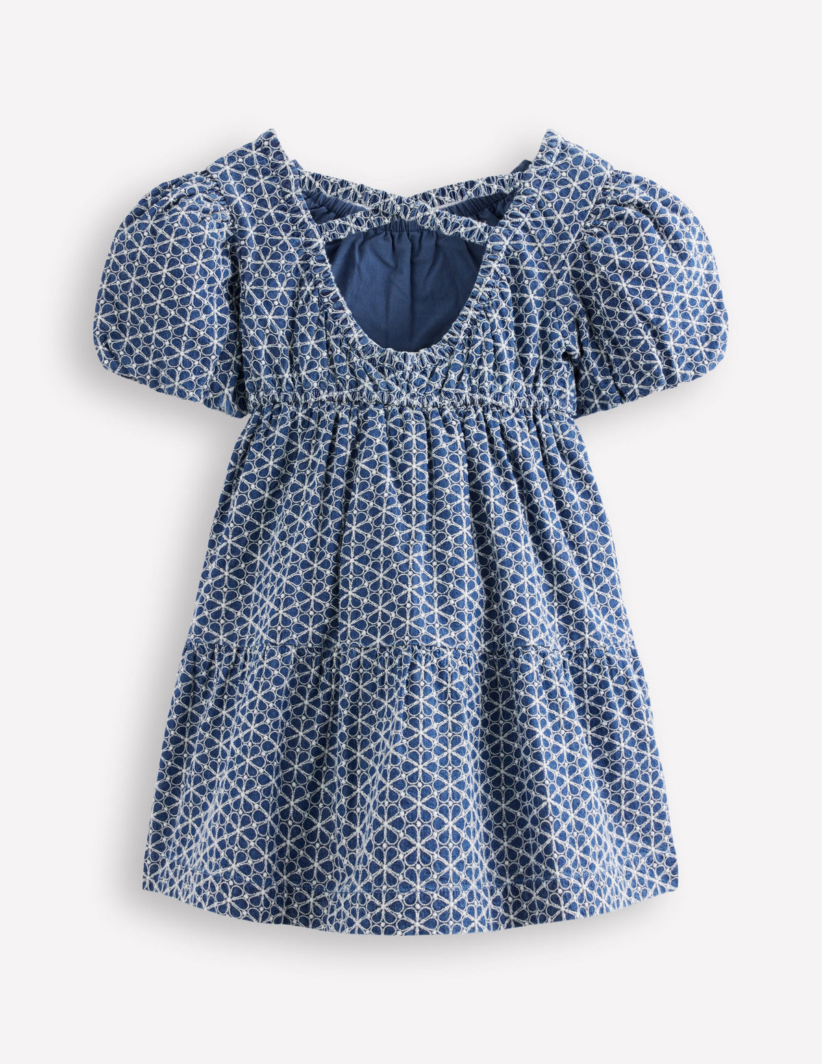 Kleid mit gekreuzten Rückenträgern und Puffärmeln-Chambray Lochstickerei - Image 3