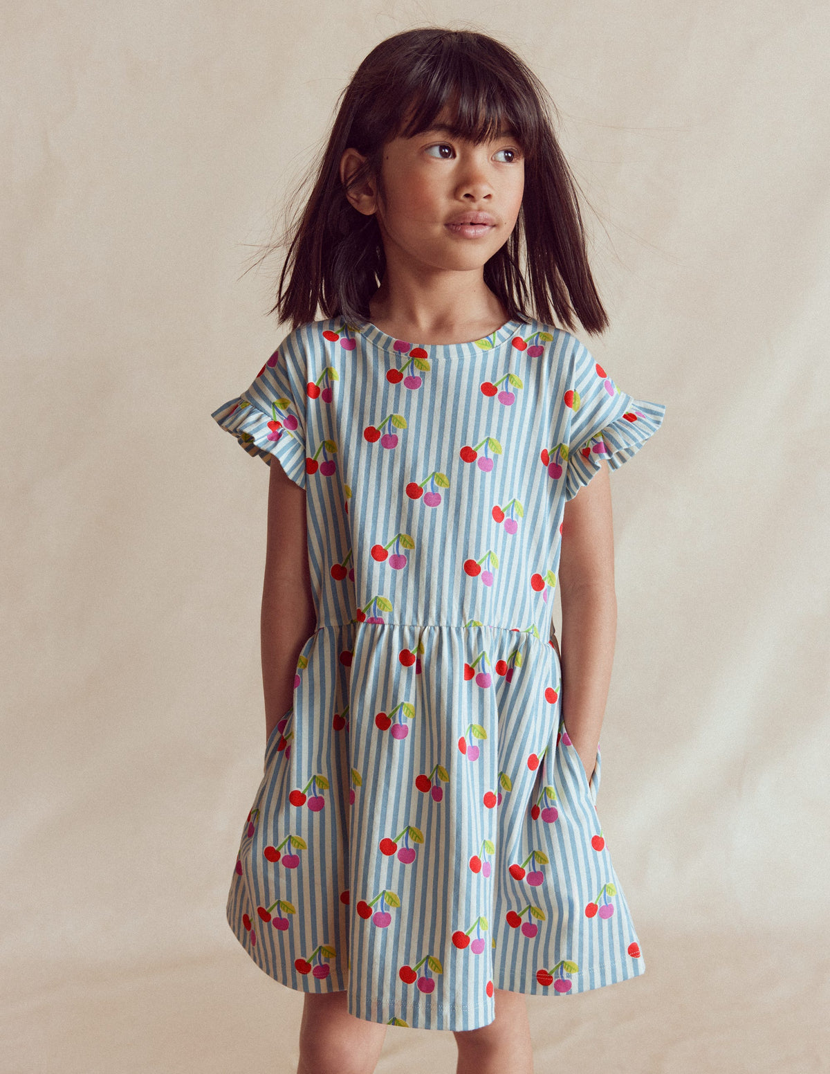 Robe T-shirt en jersey-Rayé cerise bleu - Image 1