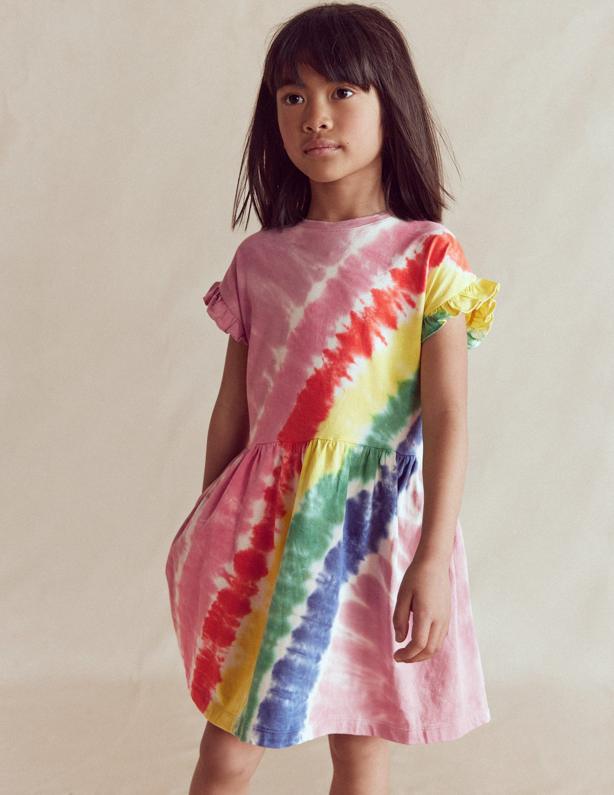 T-Shirt-Kleid aus Jersey-Rosa, Batikmuster - Image 1