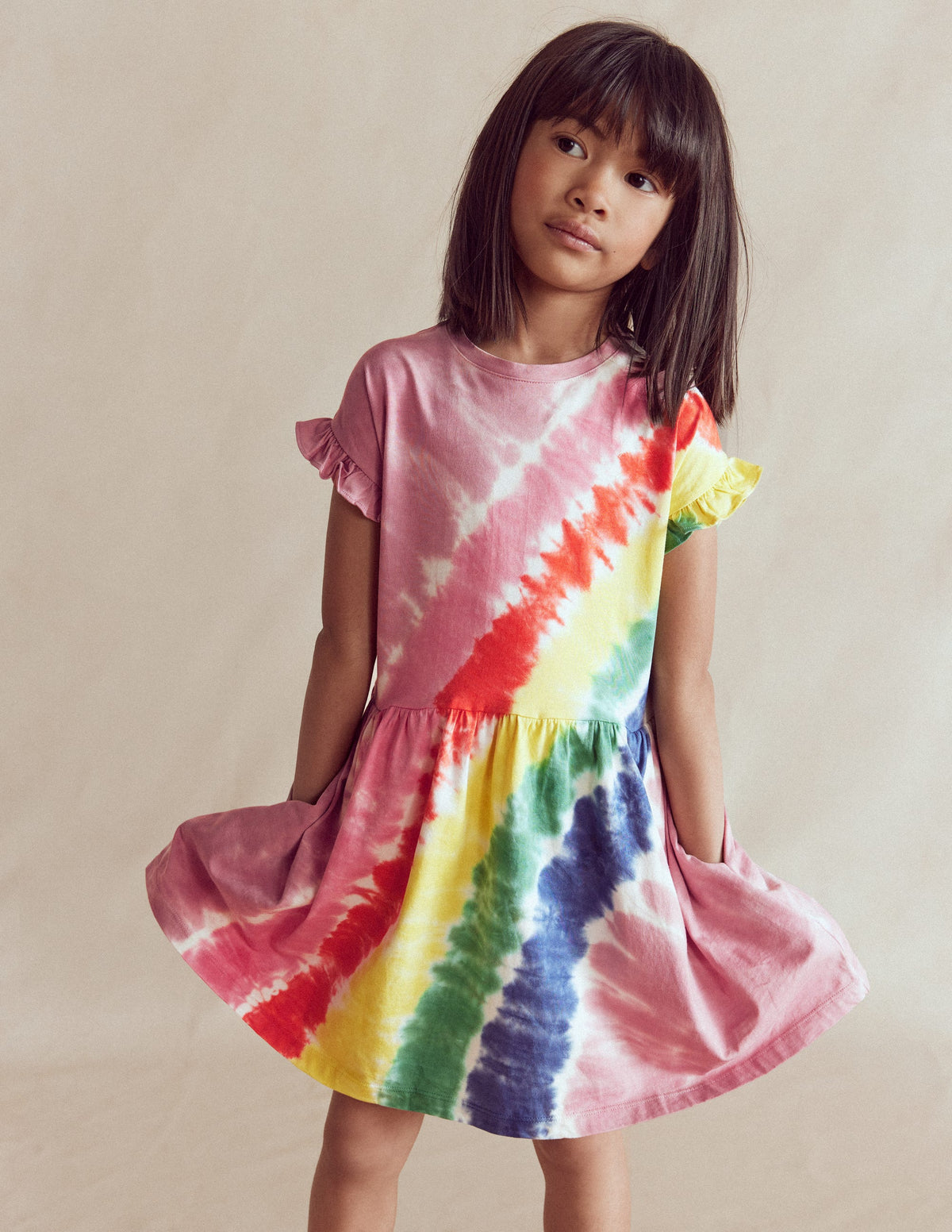 T-Shirt-Kleid aus Jersey-Rosa, Batikmuster-2