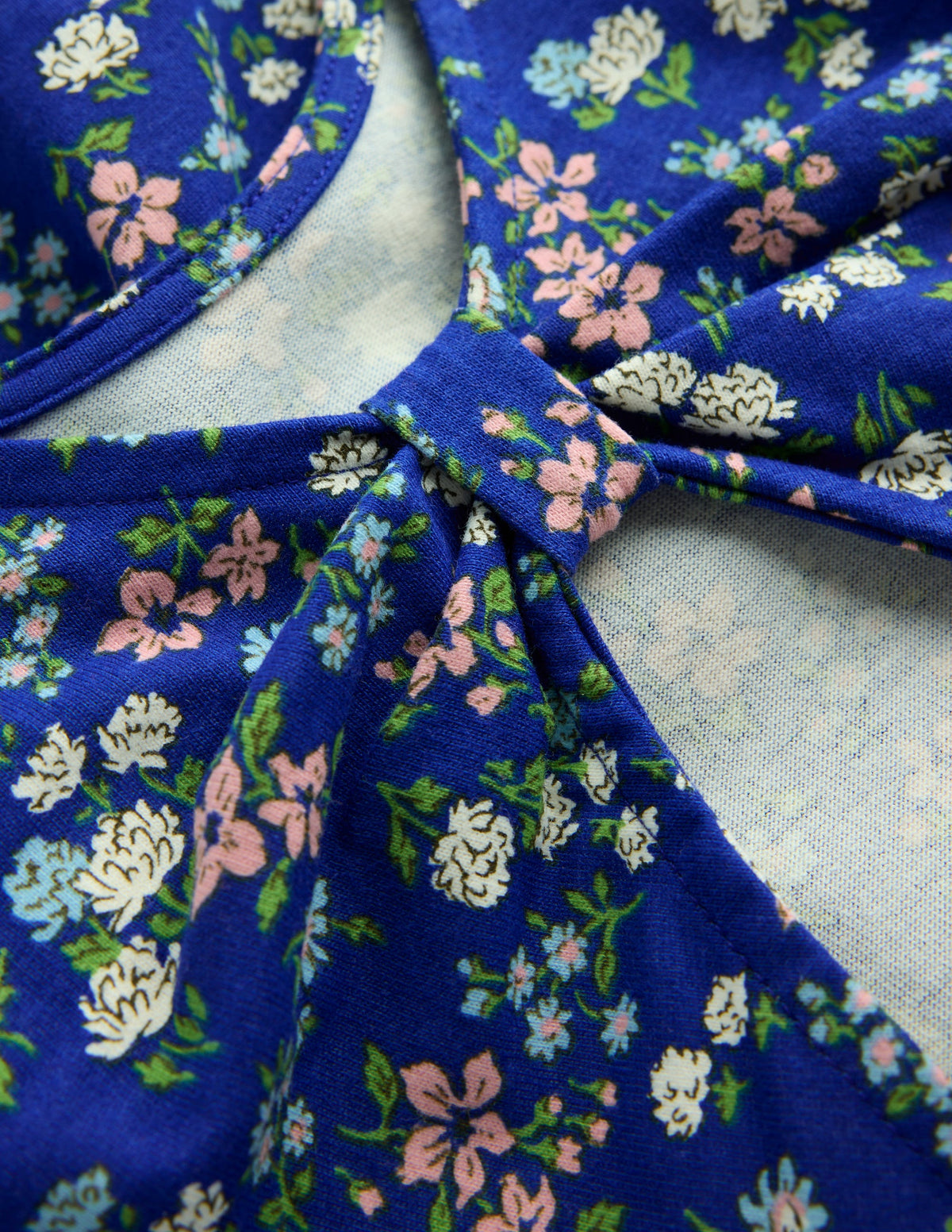 Jerseykleid mit Kleeblattschleife am Rücken-Blau Kleines Blütenmuster-3