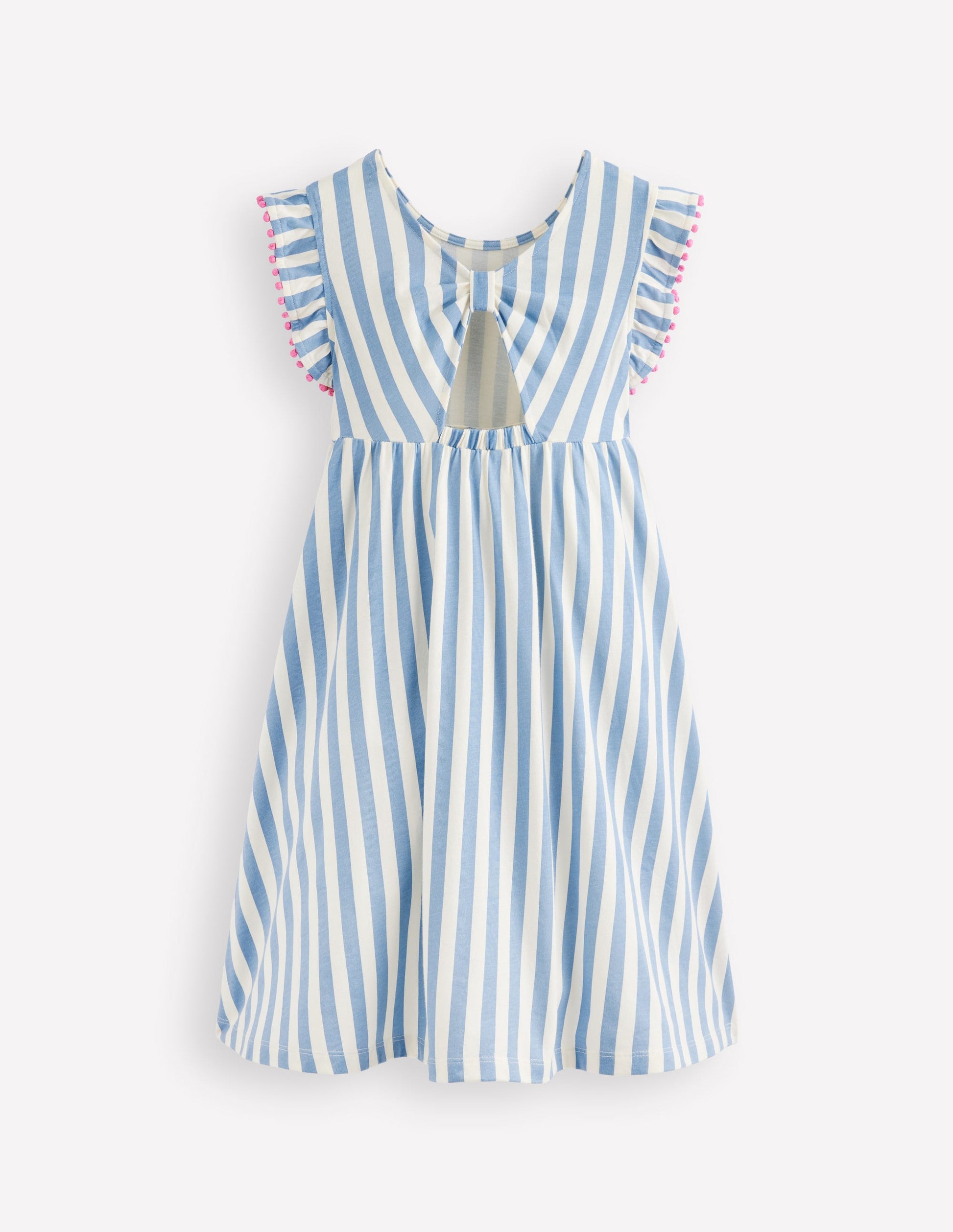 Jerseykleid mit Kleeblattschleife am Rücken-Salzblau/Naturweiß Streifen-4