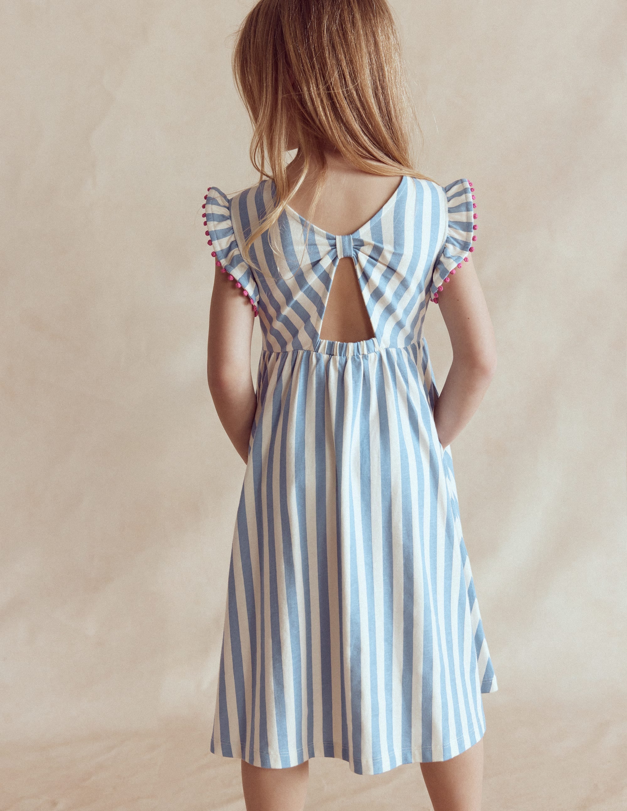 Jerseykleid mit Kleeblattschleife am Rücken-Salzblau/Naturweiß Streifen - Image 2