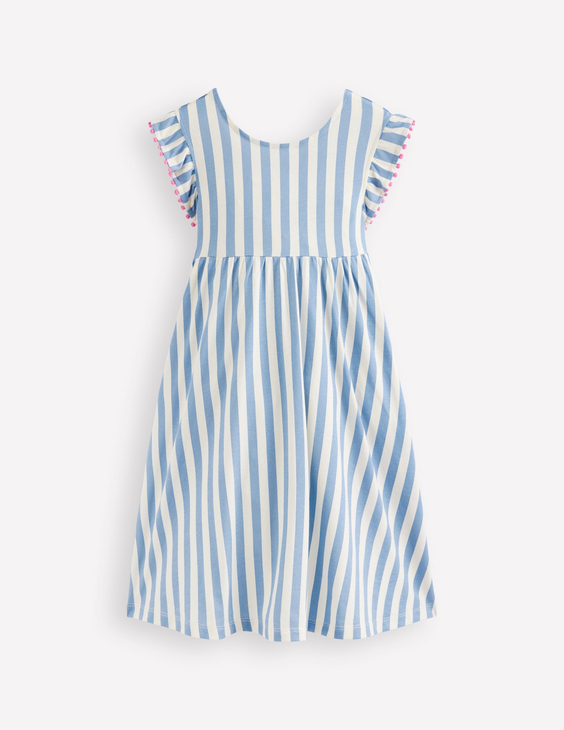 Jerseykleid mit Kleeblattschleife am Rücken-Salzblau/Naturweiß Streifen-3