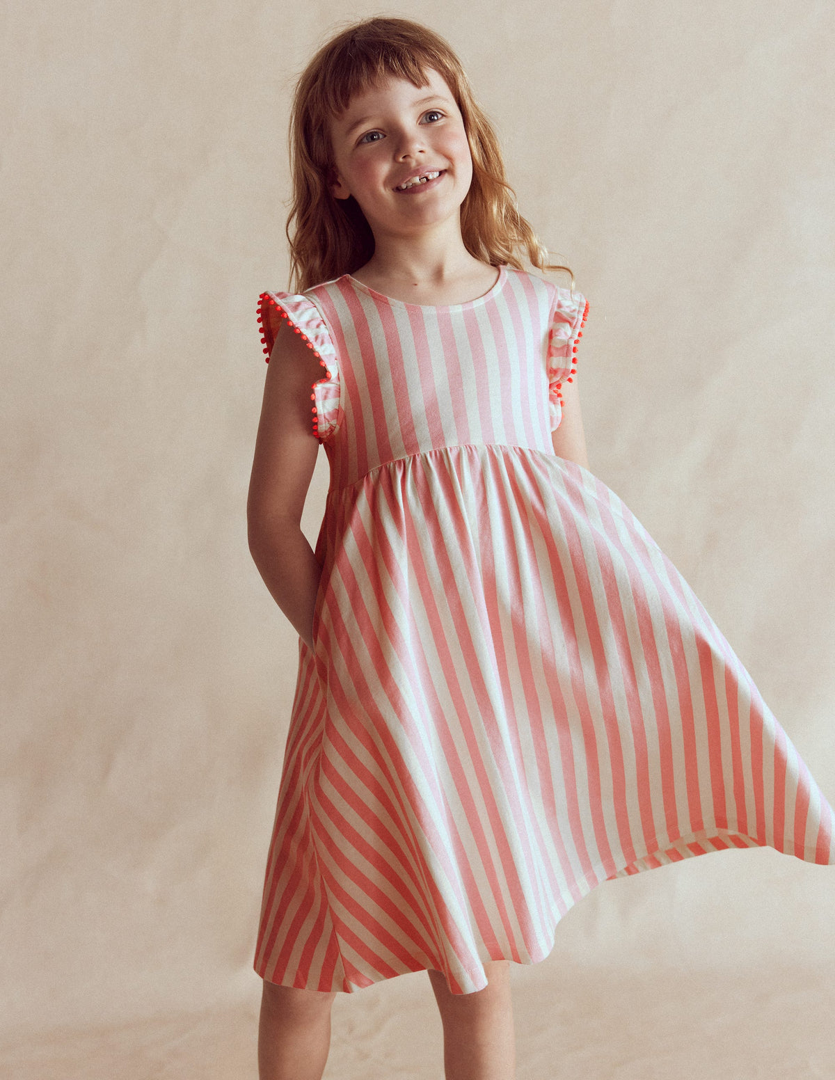 Jerseykleid mit Kleeblattschleife am Rücken-Rosa mit Streifen-1