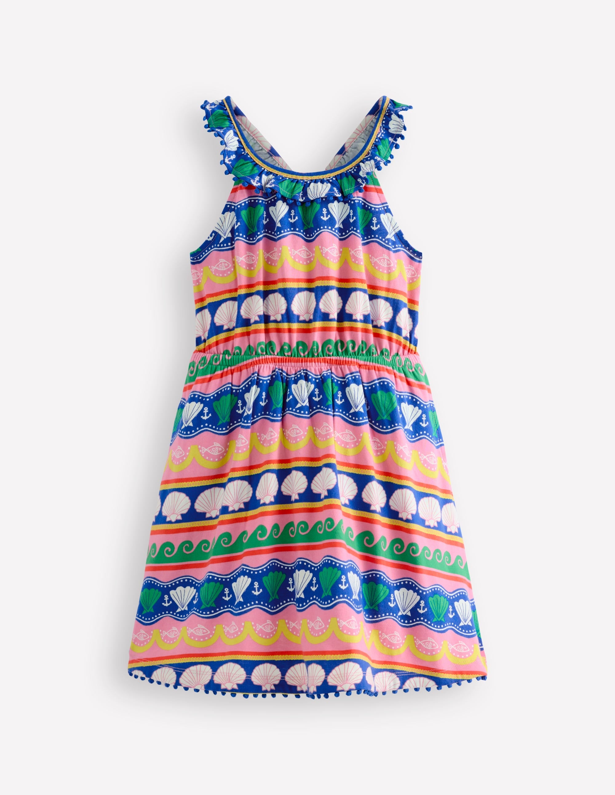 Kleid mit Rüschenausschnitt-Bunt Muschel Streifen - Image 1