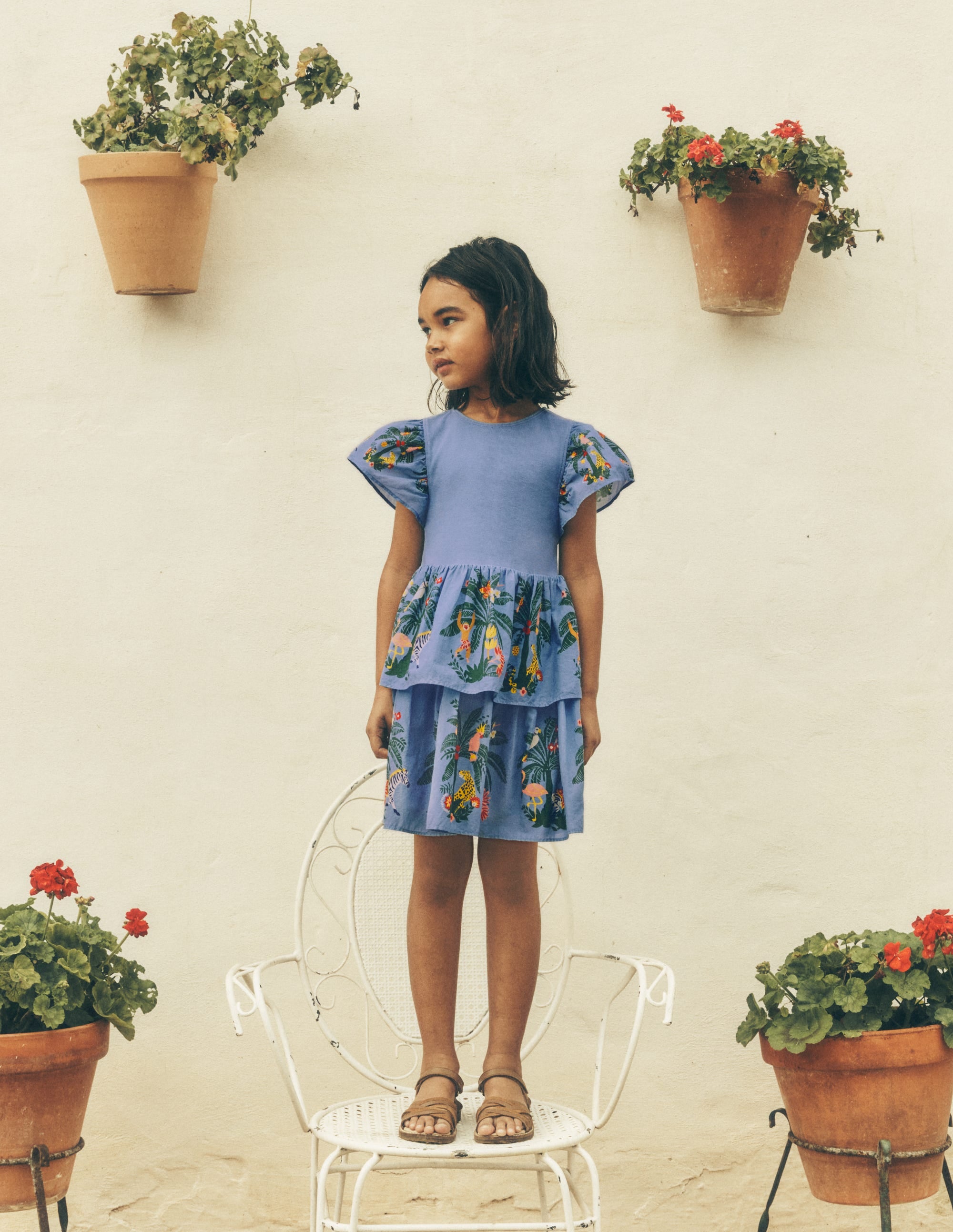 Kleid zum Herumwirbeln mit gewebten Elementen-Azurblau Dschungel-Spalier - Image 4