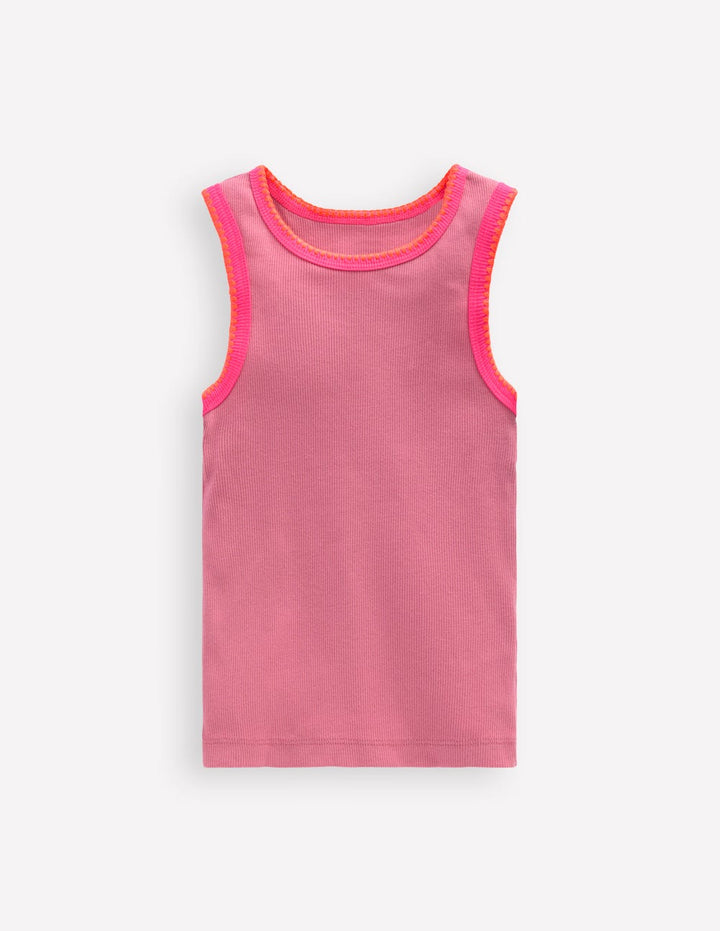 Geripptes Top mit Häkelbesatz-Rosa Schleier