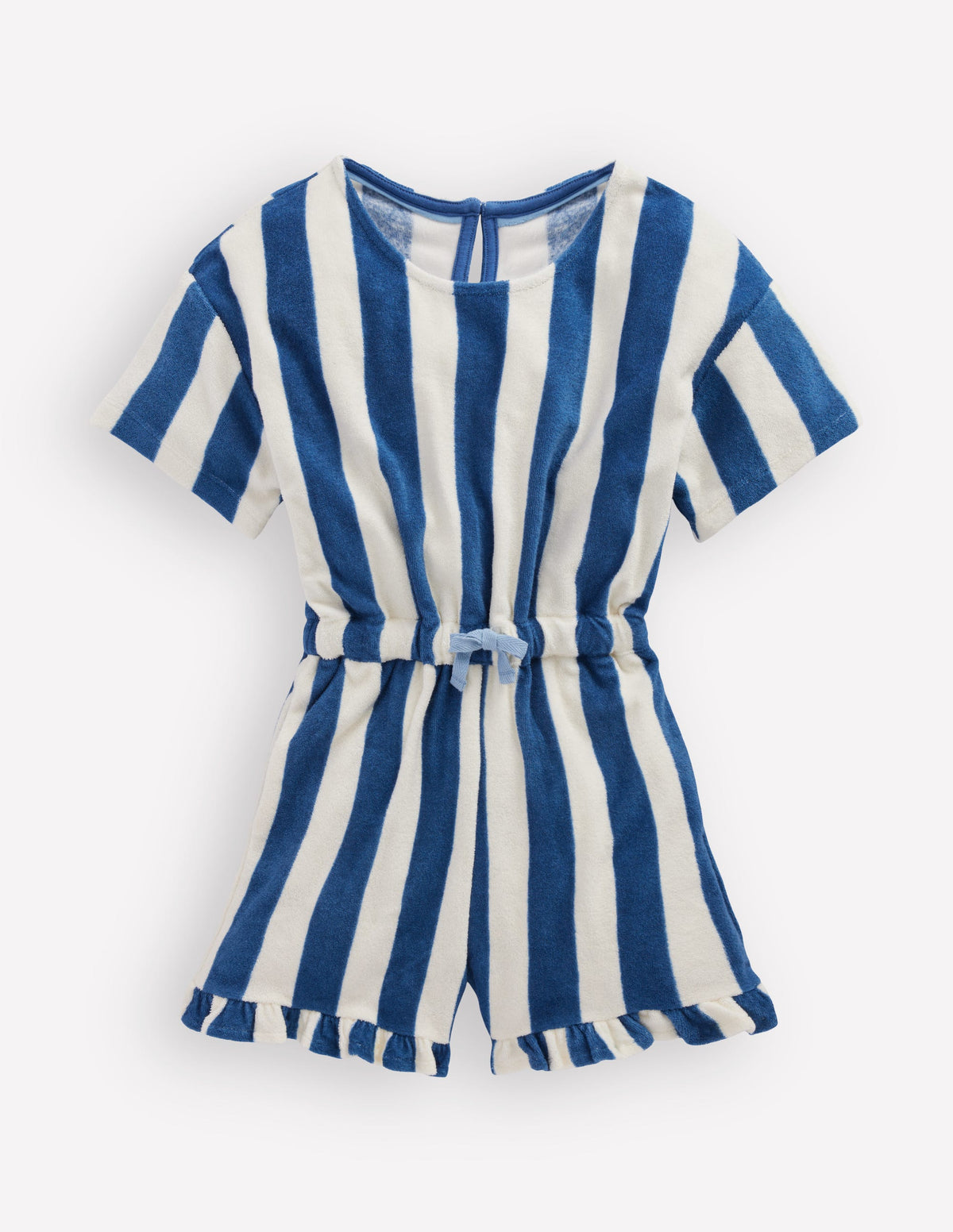 Relaxed Towelling Playsuit-Denim Blue Stripe-1