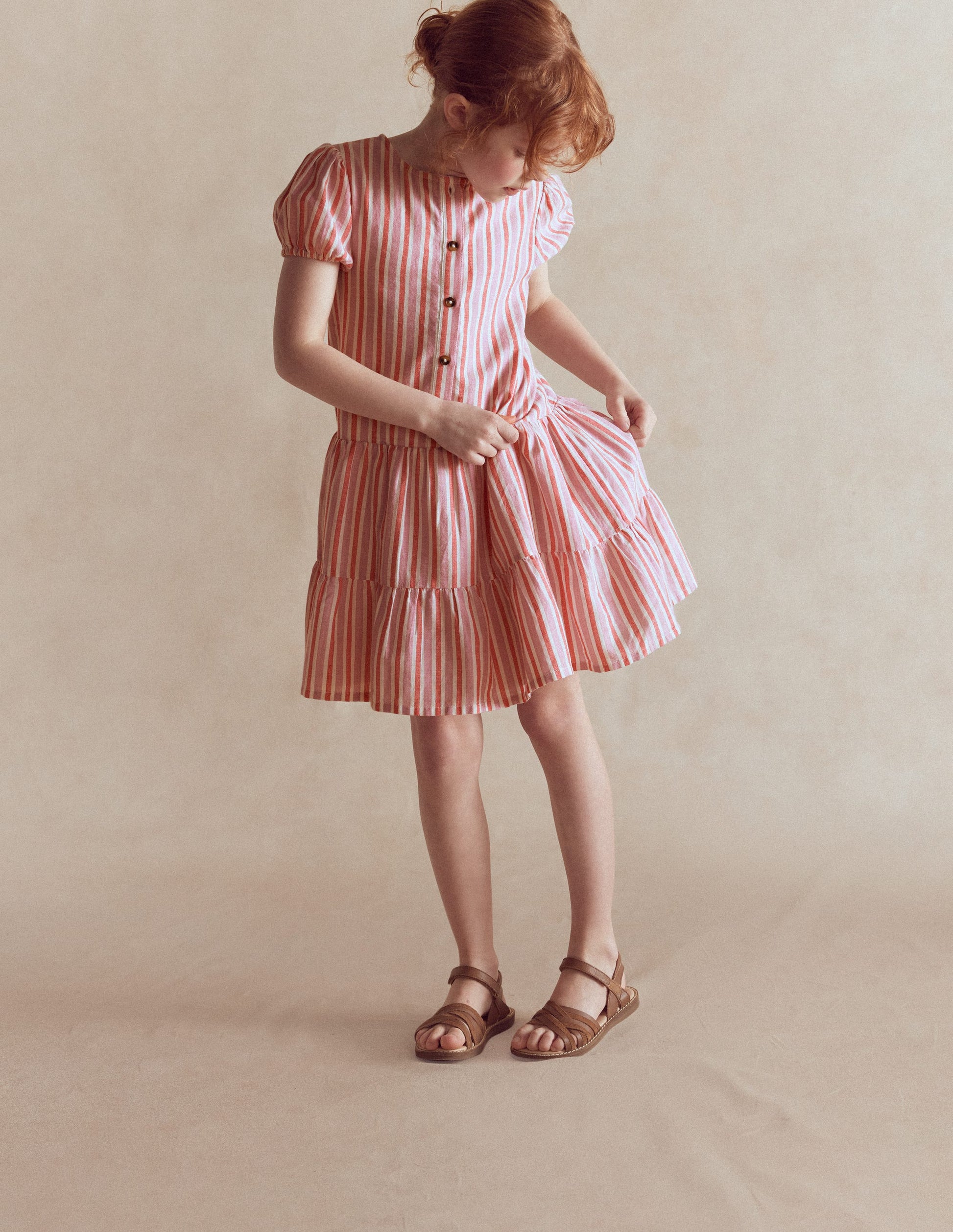 Gestuftes Hemdblusenkleid-Ameisenrosa mit Streifen-1