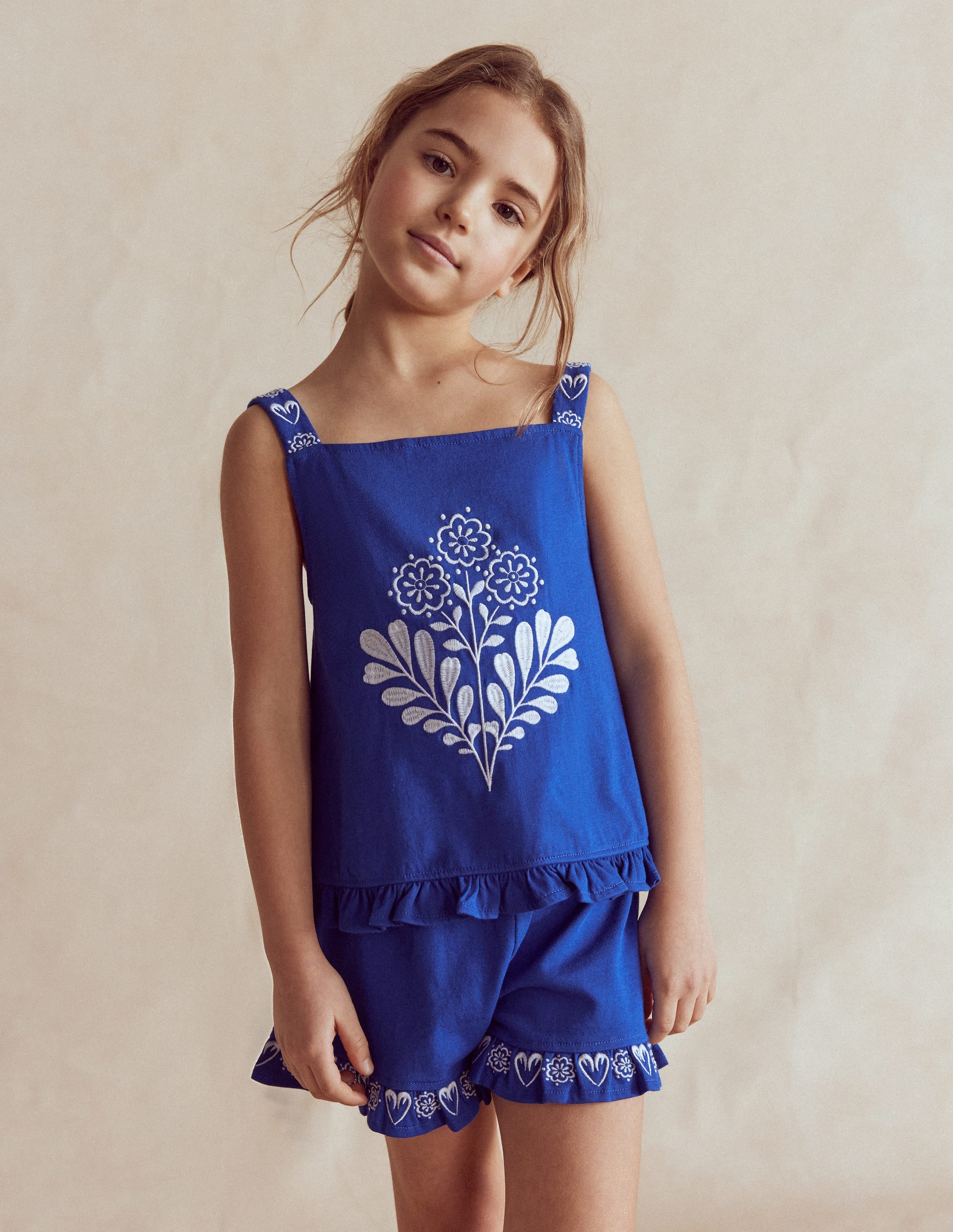 Top à volants brodé-Broderie bleu vif - Image 1