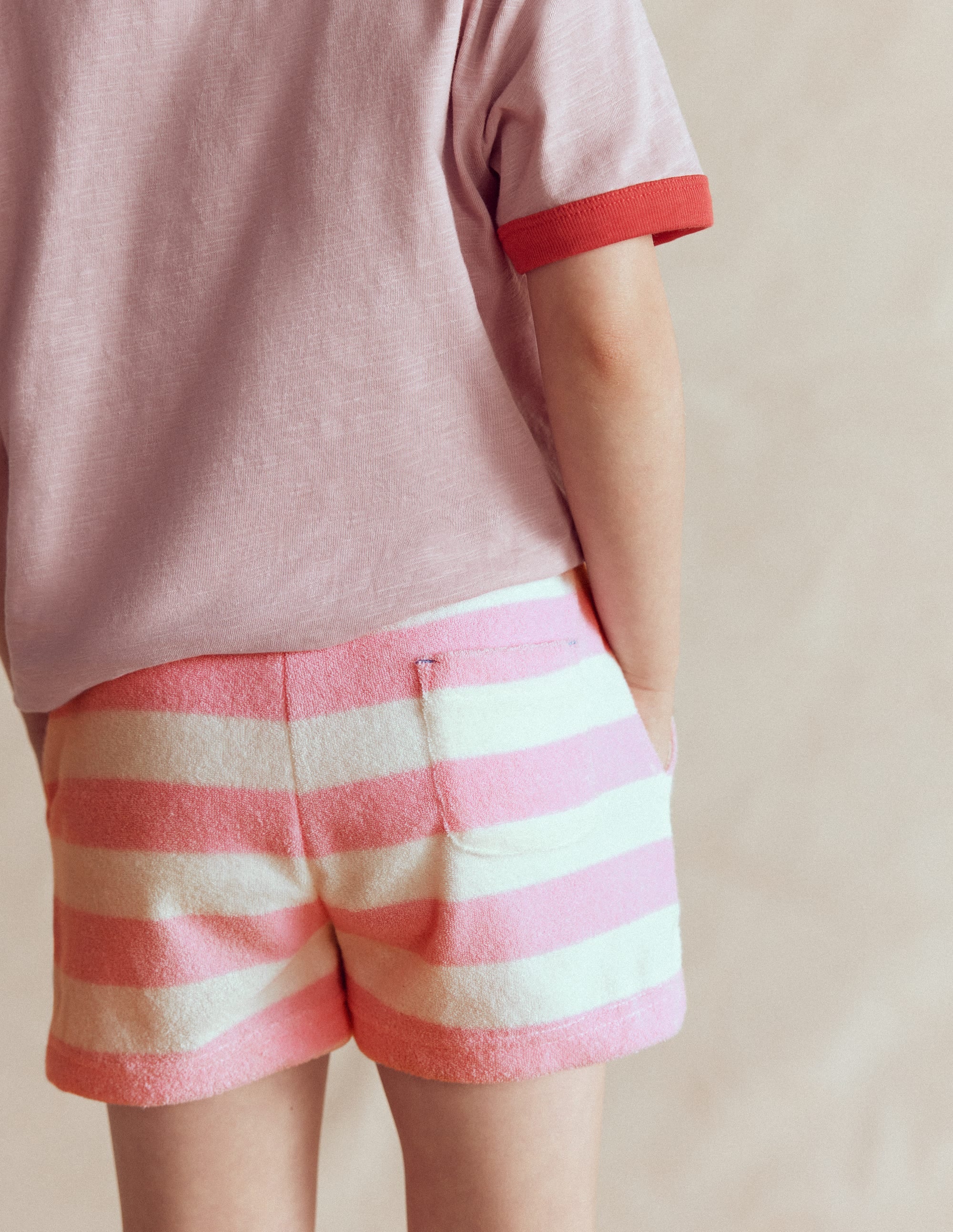 Patch Pocket Towelling short-Spring Blossom Pink Stripe - Image 2