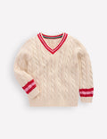 Pullover mit V-Ausschnitt und Zopfmuster-Anenome